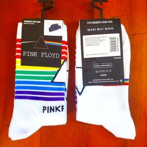 1 Pair NWT Pink Floyd Dark Side of the Moon White Socks Fits 6-9.5 Womens Ladies